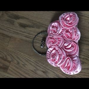satin pink rose hand bag